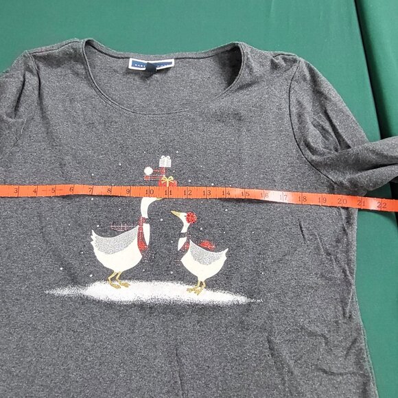 Karen Scott grey long-sleeve Christmas t-shirt with Christmas geese sparkle XL - Picture 5 of 9
